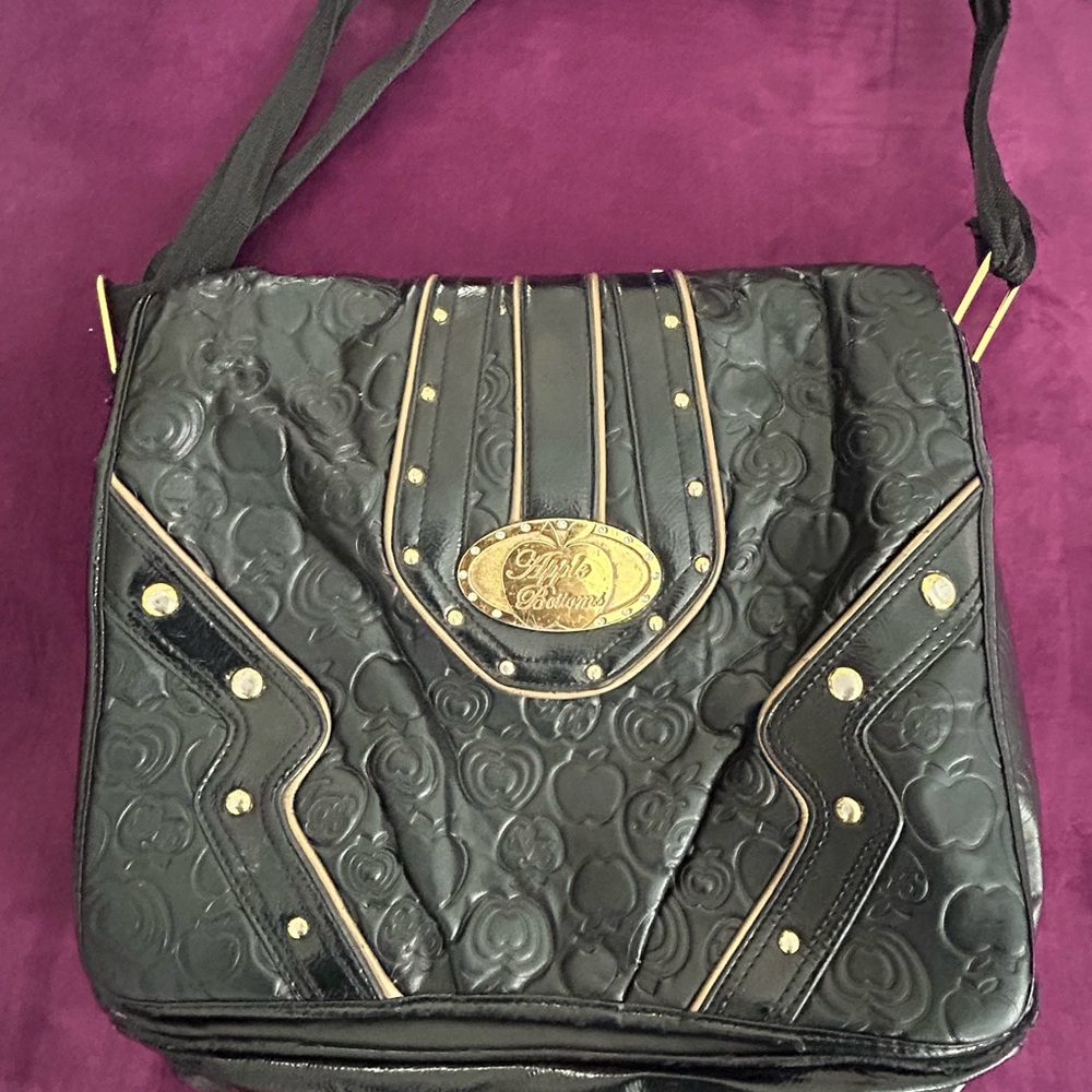 Vintage Apple Bottom Jeans Black Embossed Shoulder Bag